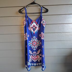Bollywood Style Asymmetrical Blue Dress with Floral Design